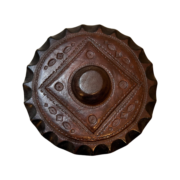 Stunning African Brown Leather Trinket Box Hand-Stretched and Intricately Designed