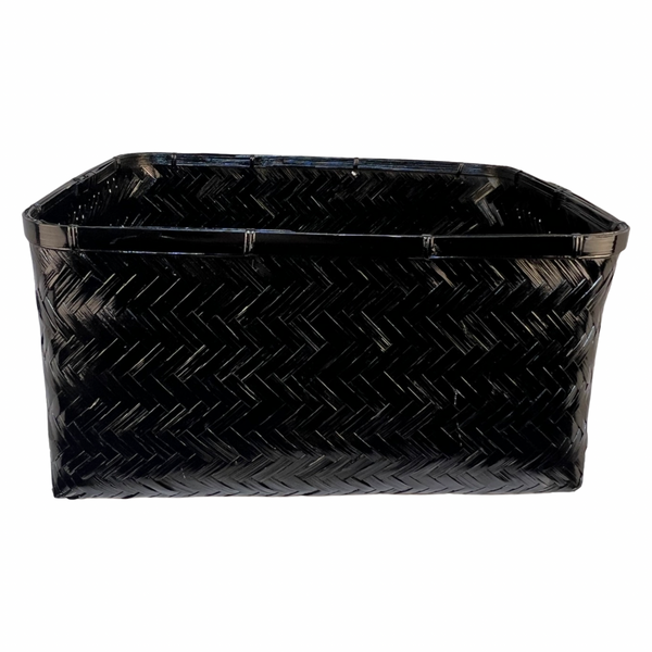 Zara Home Lacquered Woven Grass Black Storage Basket Large Handmade