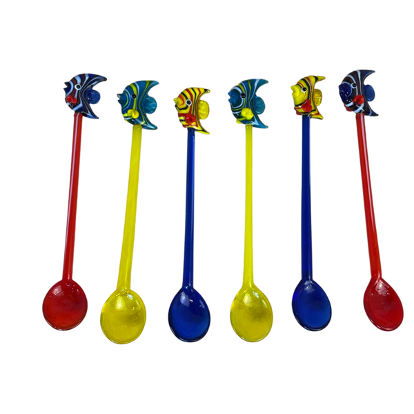 Stunning Set of 6 Murano Glass Cocktail Mixers Spoons with Fish Detail