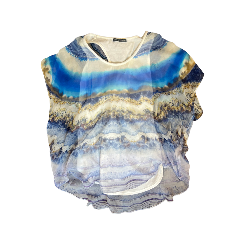 Alexander McQueen Blue Marble Printed Top Lee McQueen Era Size 40