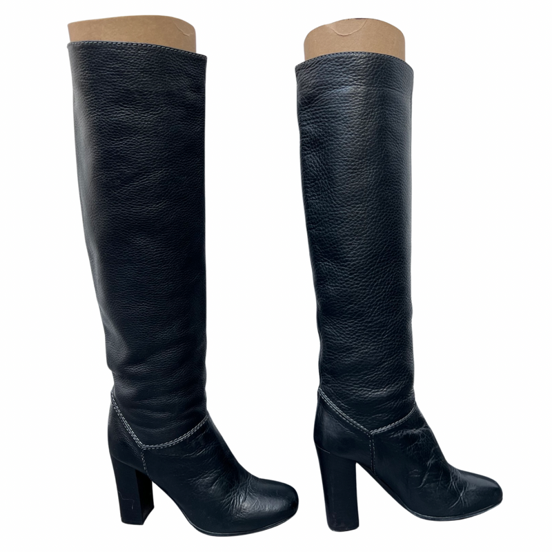 Chloe Soft Leather Knee High Boots Stylish and Flattering with White Stitch Detail Size 38