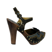 Stylish Miu Miu Wood Platform Clogs with Beaded Details Size 39 Excellent Condition