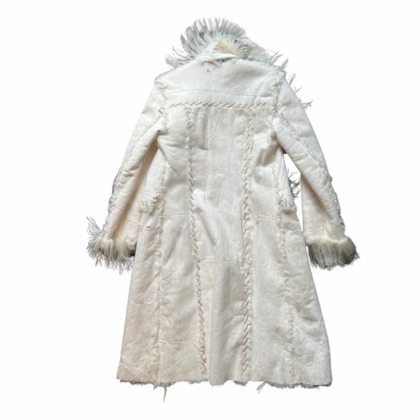 Elegant White Beige Flattering Mid-Length Shearling Coat Size 38