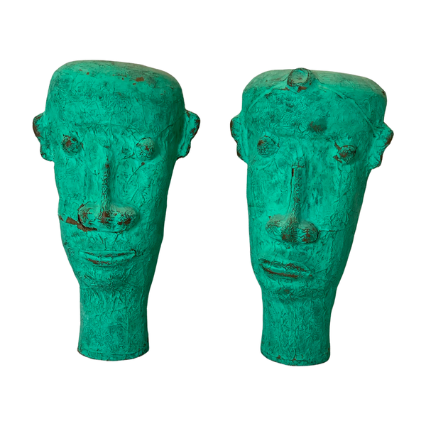 Unique North African Oxidised Clay Head Sculptures Perfect for Art Collectors