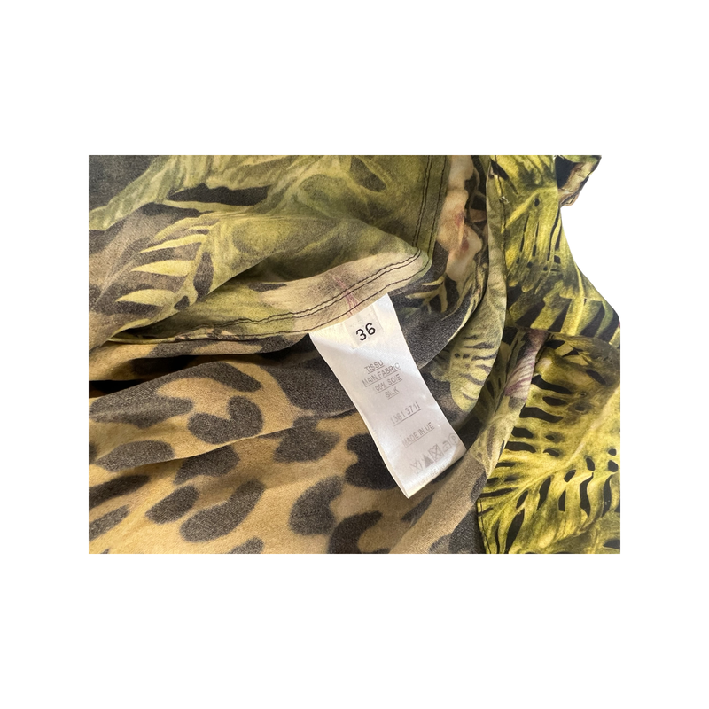 Stylish Balmain Silk Shirt Oversized  Leopard Jungle Print with Signature Gold Buttons - Size 36