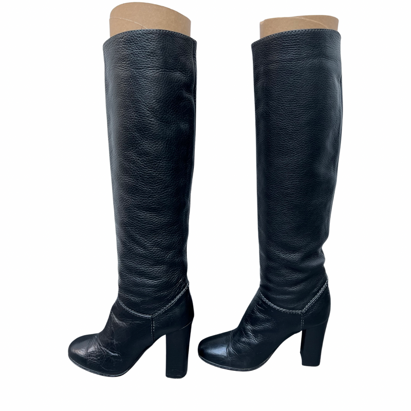 Chloe Soft Leather Knee High Boots Stylish and Flattering with White Stitch Detail Size 38