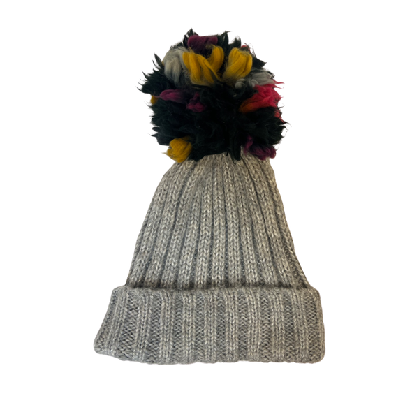 Stay Cozy and Fashionable with our Grey Woollen Bobble Beanie Hat One Size Fits All