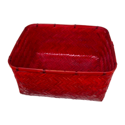 Handmade Red Lacquered Woven Grass Storage Basket Medium Size Zara Home