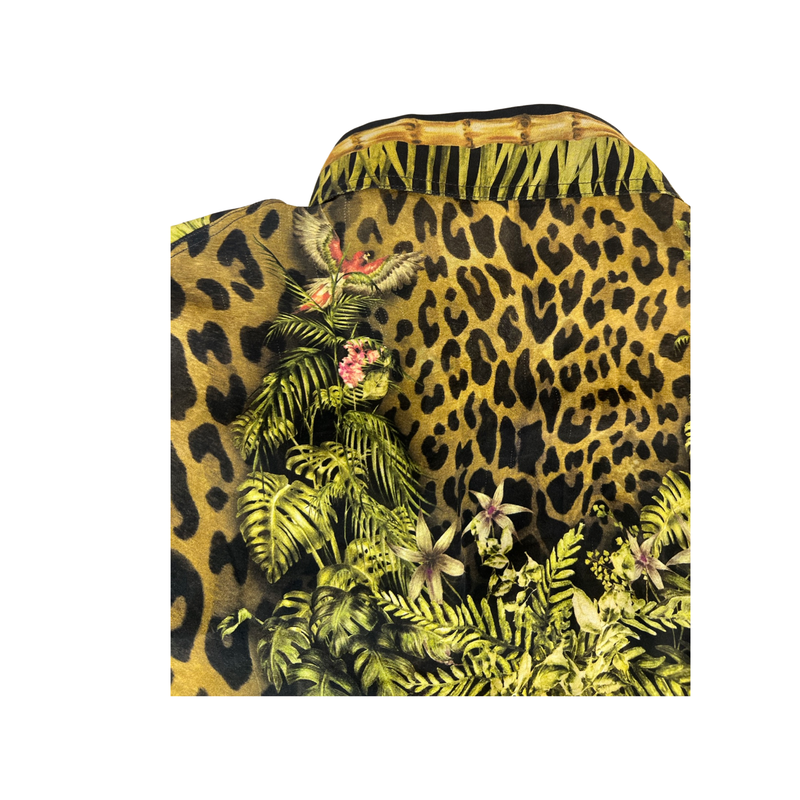 Stylish Balmain Silk Shirt Oversized  Leopard Jungle Print with Signature Gold Buttons - Size 36