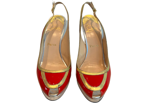 Gorgeous Christian Christian Louboutin Slingback Platform - Metallic Gold, Silver and Red Perfect for Any Occasion
