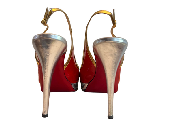 Gorgeous Christian Christian Louboutin Slingback Platform - Metallic Gold, Silver and Red Perfect for Any Occasion