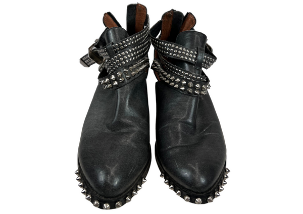 Jeffery Campbell Black Leather Studded Cowboy Boots Size 38